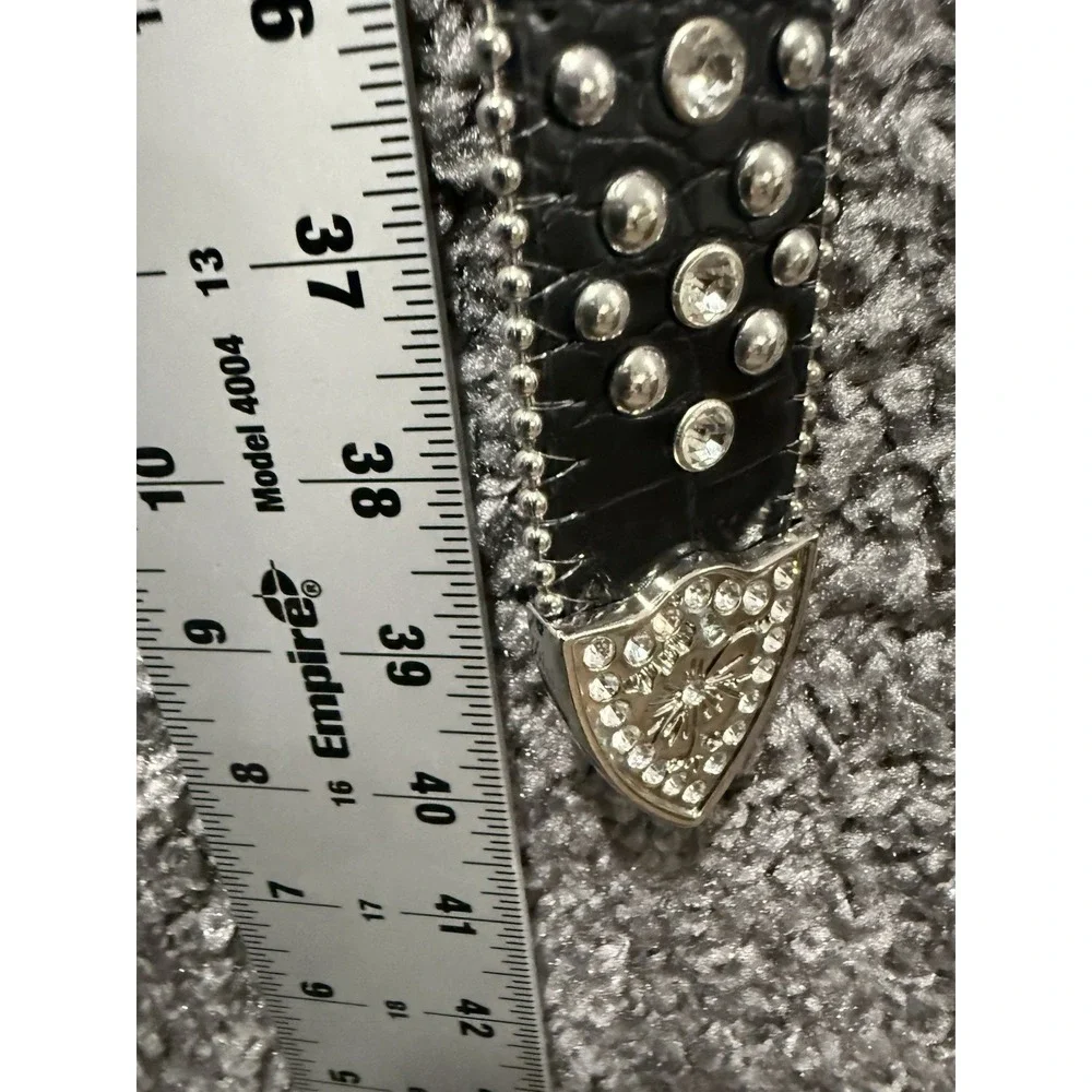 Cross Rhinestone Studded Bling Black  Belt Western Motorcycle Belt Medium